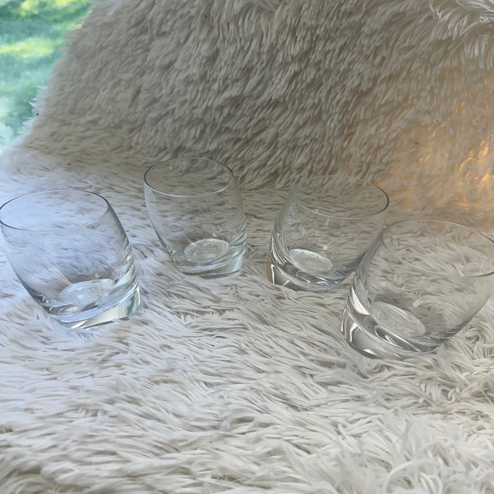 Nambe Tilt Collection Double Old Fashion Glass 4 Piece Set Germany Lead Crystal